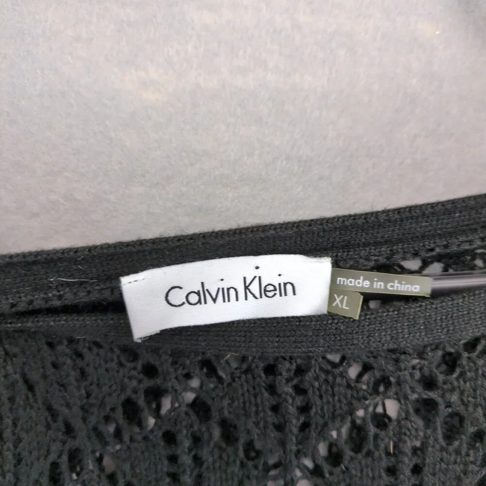 Calvin Klein Women's XL Black Knit Crochet Detail Dress, Long Sleeve, Whimsigoth